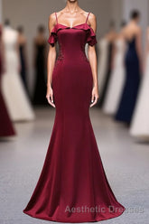 Wine Red Mermaid Sweetheart Straps Long Formal Dresses, Wine Red Evening Prom Dresses